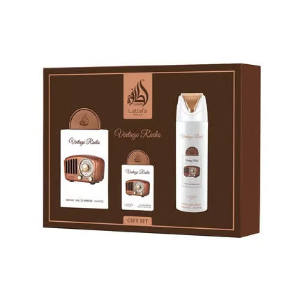 Lattafa Pride Vintage Radio Gift Set – 100 ml EDP + 20 ml EDP + 200 ml дезодорант